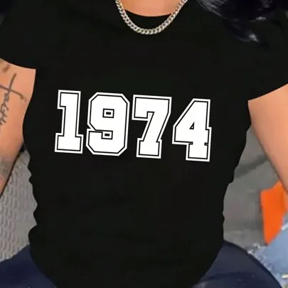 1974 Graphic Print Crew Neck T-Shirt by SHEIN