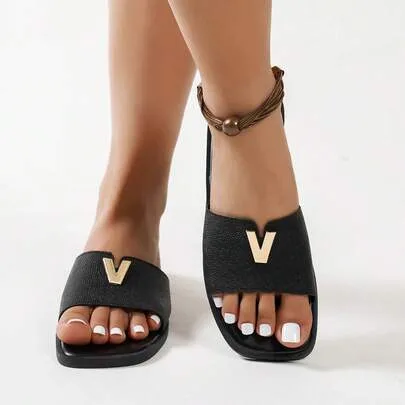 Flat Open Toe Slip-On Slide Sandals by SHEIN