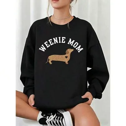 Weenie Mom Dachshund Graphic Crew Neck Sweatshirt by SHEIN