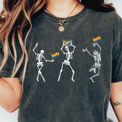 Skeleton Pride Rainbow LGBTQ T-Shirt by SHEIN
