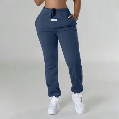 Athleisure Letter Patched Drawstring Waist Ribbed Cuffs Jogger Sweatpants by SHEIN