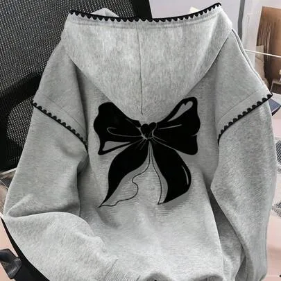 Bow Print Long Sleeve Casual Loose Sweatshirt by Resyla