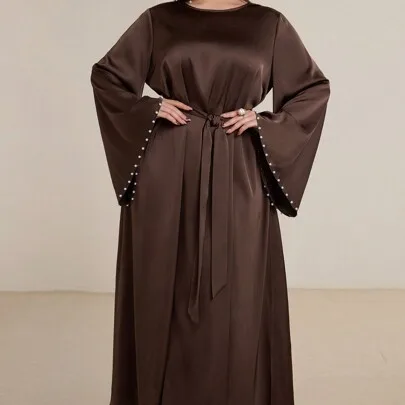 Flared Sleeve Pearl Beaded Arabic Style Modest Dress by Graceveil