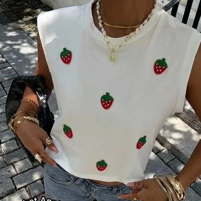 Strawberry Embroidery Tank Top Y2K Streetwear by Siren Gaze