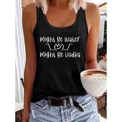 "It May Be Water, It May Be Vodka" Fun Graphic Tank Top, Sleeveless Round-Neck Layering Vest by SHEIN