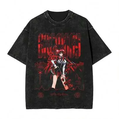 High School DxD Rias Gremory Merch Vintage Washed T-Shirt, Cotton Oversized