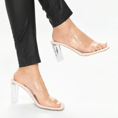 Elegant Peep Toe High Heel Sandals, 9cm Thick Crystal Heel by Glitzique
