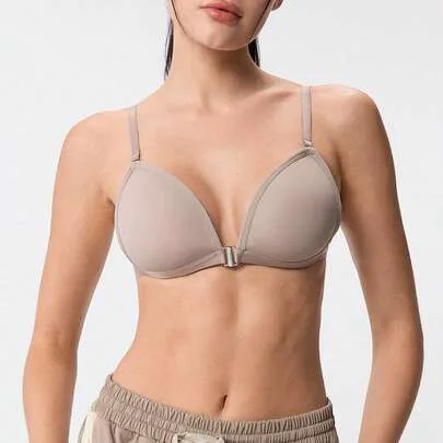 Front-Closure Wireless Bra with Fixed Padding, Detachable Shoulder Straps, Multiple Wearing Styles by Loungeista