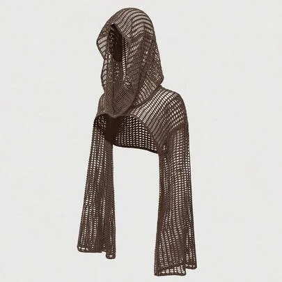 Solid Color Hooded Long Sleeve Sweater by ROMWE
