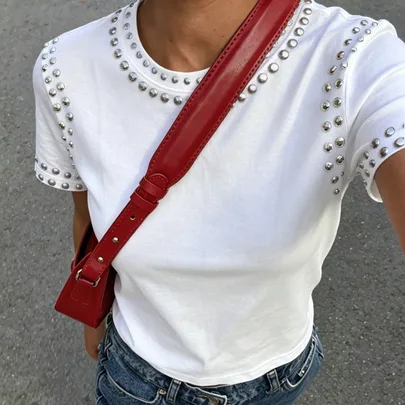 Street Fashion Sequin Embellished Round Neck T-Shirt by Rovax