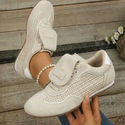 Retro GAT Suede Raffia Sneakers Removable Flap Square Toe Memory Foam Non-Slip by SHEIN