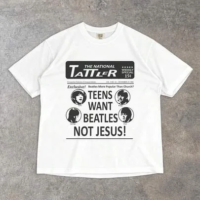 Teens Want Beatles Not Jesus Vintage Washed T-Shirt by SHEIN