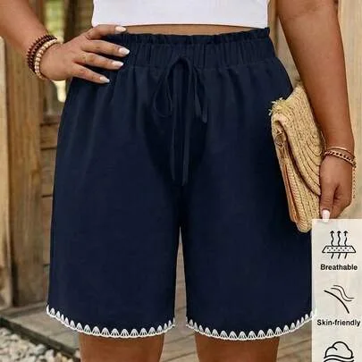 Ruffle Hem Waist Tie Floral Trim Shorts by Comfylo