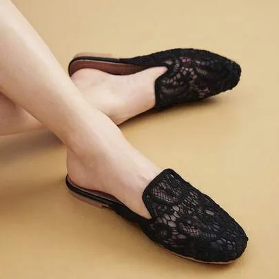 Hollow Out Breathable Mesh Closed Toe Flat Slip-On Mule Sandals by Eladyva