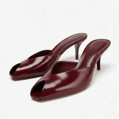 Peep-Toe High Heel Sandals Kitten Stiletto Square Toe by SHEIN