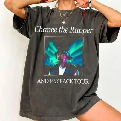 Washed Drop Shoulder Chance the Rapper and We Back Tour T-Shirt by SHEIN