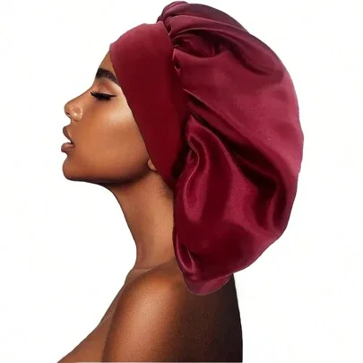 Wide Brim Elastic Satin Bonnet Silky Satin Sleep Cap by Awegeo