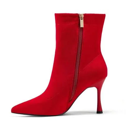 Dress Ankle Boots 3.5IN Pointed Toe Mid Heel Stiletto Booties by SHEIN