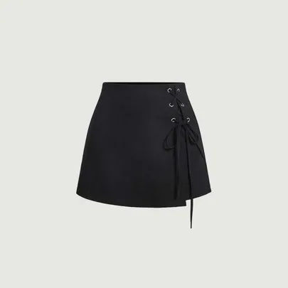 Date Night Crossed Frenulum Lace Up Side Short by SHEIN