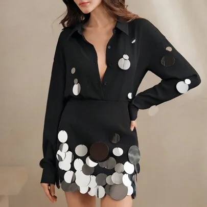 Handmade Silver Sequin Embellished Versatile Chiffon Blouse by Savoree