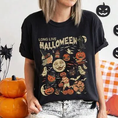 Long Live Halloween Vintage Retro Halloween Pumpkin Shirt by SHEIN