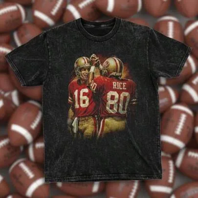 Vintage Jerry Rice Football Stone Washed Acid Fan Shirt 90s Style by SHEIN