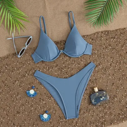 Plain Underwire High Cut Bikini