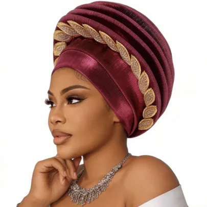 Multilayer African Turbans Beret Hat Rhinestone Decor Elegant Headwrap by SHEIN