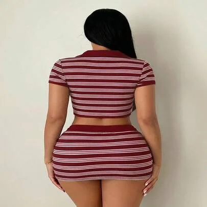 Casual Striped Sexy Lapel Shorts Set by SHEIN