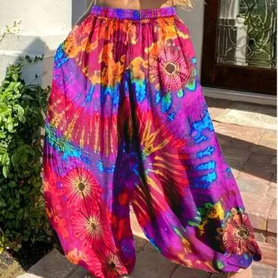 Loose Tie-Dye Drawstring Wide Leg Pants by SHEIN
