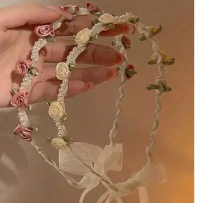 Faux Pearl Rose Flower Headband by SHEIN