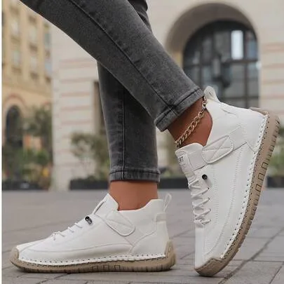 Casual Slip-On Ankle Boots Handmade Stitching Rubber Anti-Slip Durable Sole by SHEIN