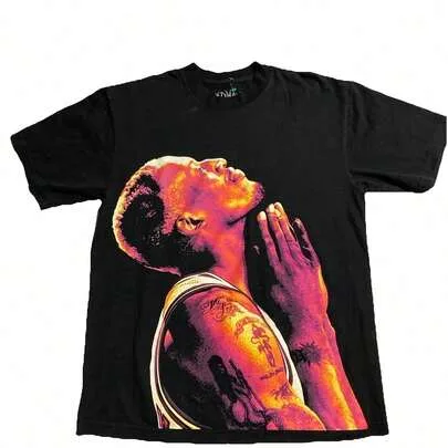Local -52 Praying Graphic T-Shirt Rodman Rel Vintage Style by SHEIN