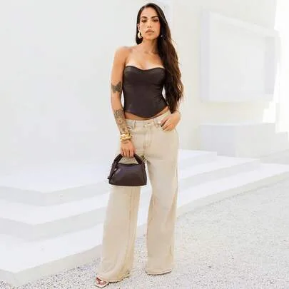 Khaki Jeans Y2K Vintage Low-Rise Straight Pants Wide Leg Pants Baggy Jeans by Maju Mazalli
