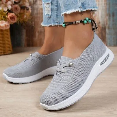 Breathable Knit Slip-On Tennis Shoes - Lightweight, Comfortable Wedge Sneakers for Casual Walking & Daily Wear by SHEIN