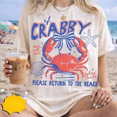 If Crabby Please Return to the Beach Graphic Tee by SHEIN