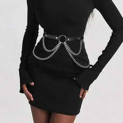 Sexy Waist Belt Chain Gothic Style Cincher with Studs and Tassels by SHEIN