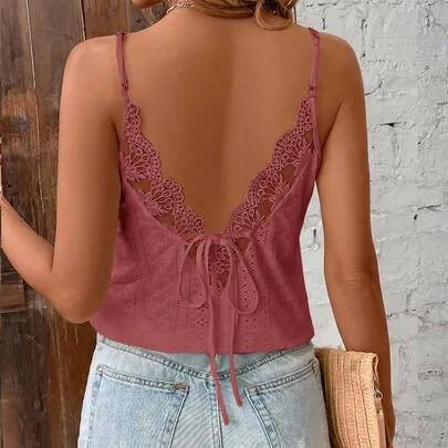 Lace Patchwork Textured Fabric Camisole by SHEIN