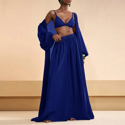 Vacation Casual Beach Elegant Shirt and Wide Leg Pants Coverup Set by Zivah