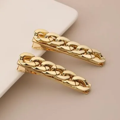 2pcs CCB Chain Clamps Simple Side Hairpins Hair Clips Hair Barrettes Claw