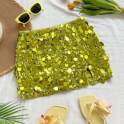 Sequin Slit Mini Skirt by Soleia