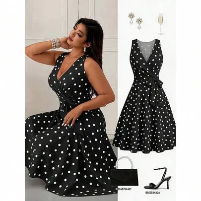 Polka Dot Vintage Elegant Cinched Waist Dress by Femmeverse