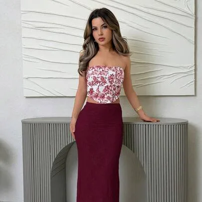 Solid Color Lace Maxi Skirt by Jemour
