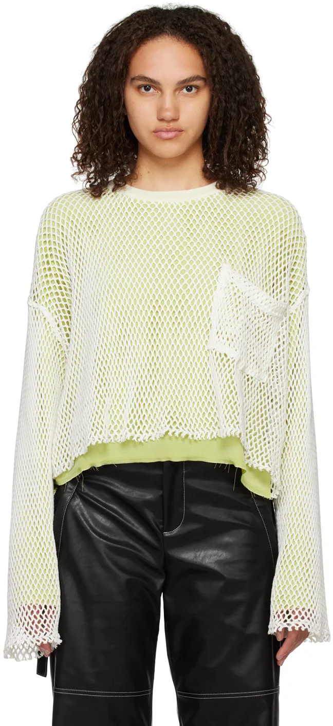 White & Green Cropped Sweater by Song for the Mute