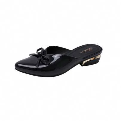 Pointed Toe Shiny High Heel Mules with Bow Decor by SHEIN