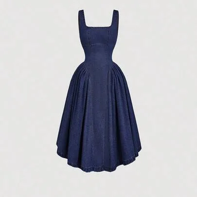 Ruched Date Night Party Denim Dress by SHEIN