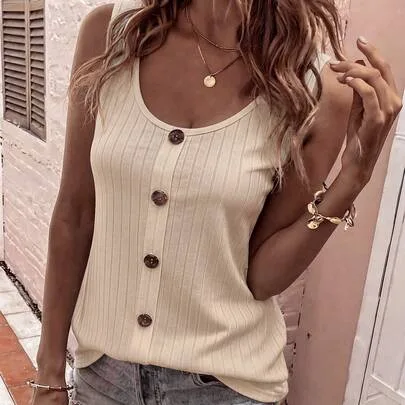 Vertical Striped Sleeveless Single-Breasted Slim Fit Tank Top by ZayeÌ lia
