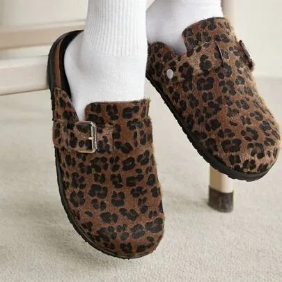 Leopard Print Closed Toe Flat Sandals by SHEIN