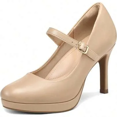 Pumps Closed Toe Mary Jane Round Toe Platform High Heel Dress Shoes by SHEIN