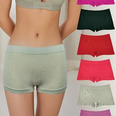 6pcs Solid Color Seamless Elastic Lifting Waist Briefs by SHEIN